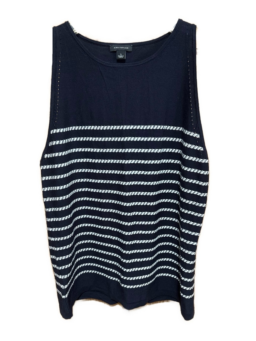 Women’s Large Ann Taylor Sleeveless Navy and White Striped Knit Tank